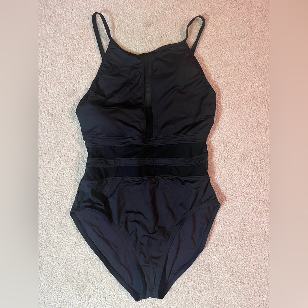 Black Mesh One Piece Swimsuit